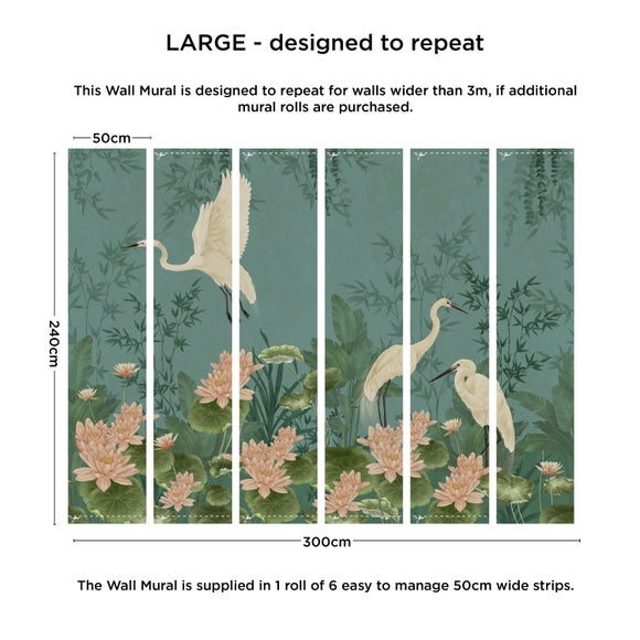 Cranberry and Laine Opulent Crane Wall Mural, product image 16