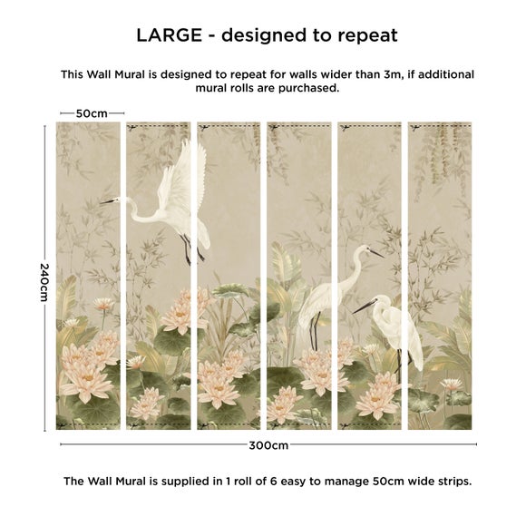 Cranberry and Laine Opulent Crane Wall Mural, product image 4