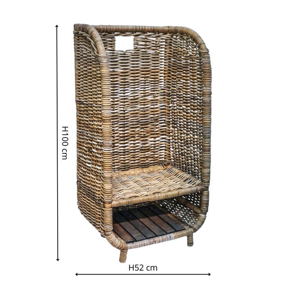 Natural Rattan Log Trolley with Kindling Shelf