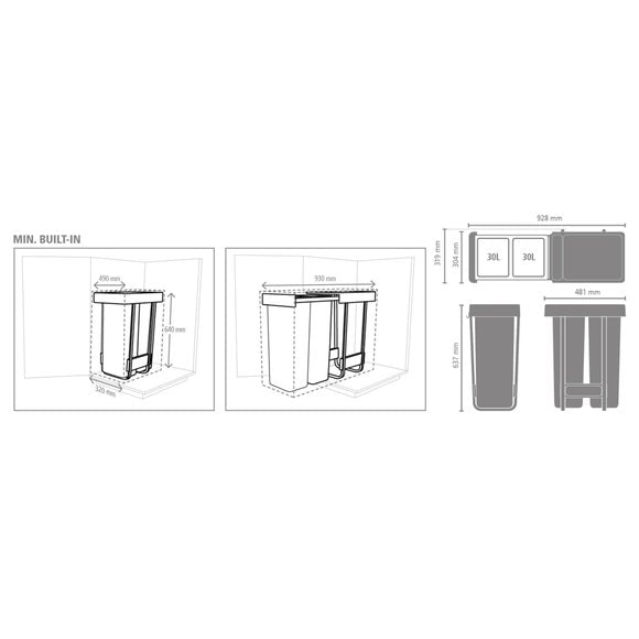 Brabantia Sort and Go 2 Sections 2 x 30L Bin