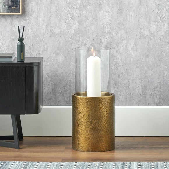 Metal & Glass Pedestal Hurricane Candle Holder, product image 1