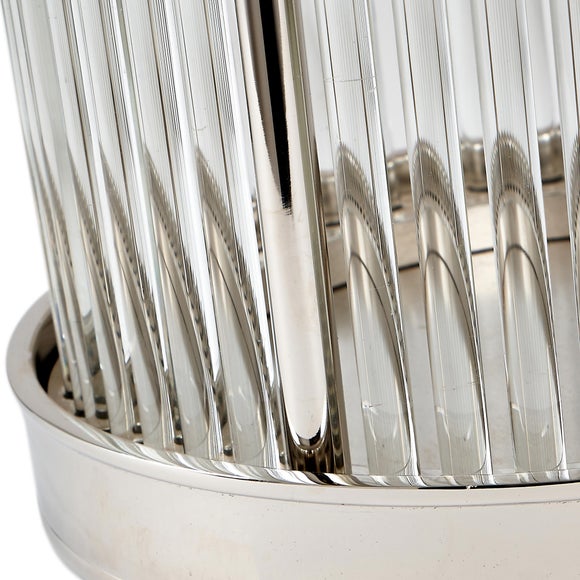 Silver & Ribbed Glass Hurricane Candle Holder