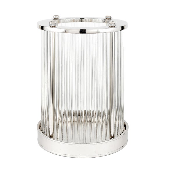 Silver & Ribbed Glass Hurricane Candle Holder