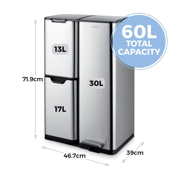 Tower 60L Recycling Pedal Bin with Drawer, product image 30