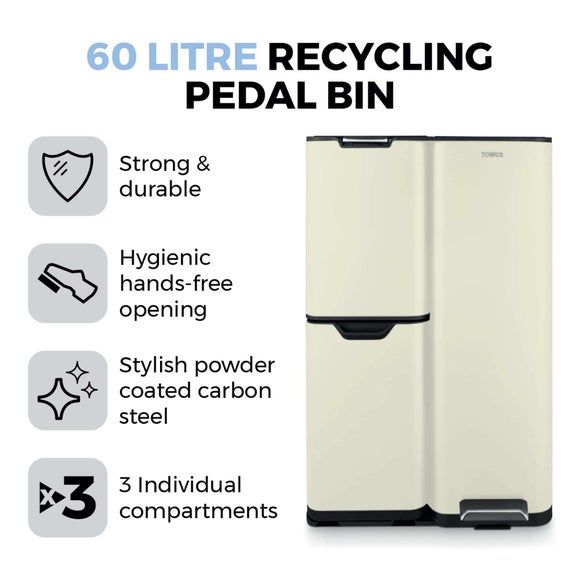 Tower 60L Recycling Pedal Bin with Drawer, product image 18