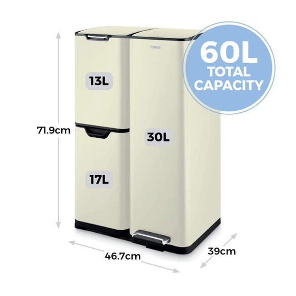 Tower 60L Recycling Pedal Bin with Drawer, product image 22