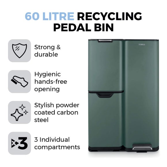Tower 60L Recycling Pedal Bin with Drawer, product image 2