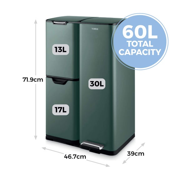 Tower 60L Recycling Pedal Bin with Drawer, product image 6