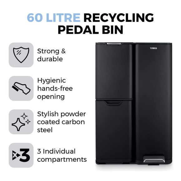 Tower 60L Recycling Pedal Bin with Drawer, product image 10