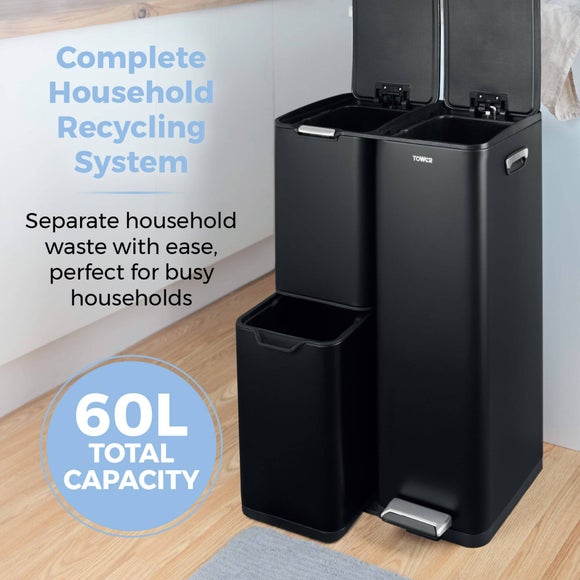 Tower 60L Recycling Pedal Bin with Drawer, product image 11