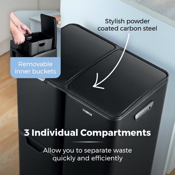 Tower 60L Recycling Pedal Bin with Drawer, product image 13