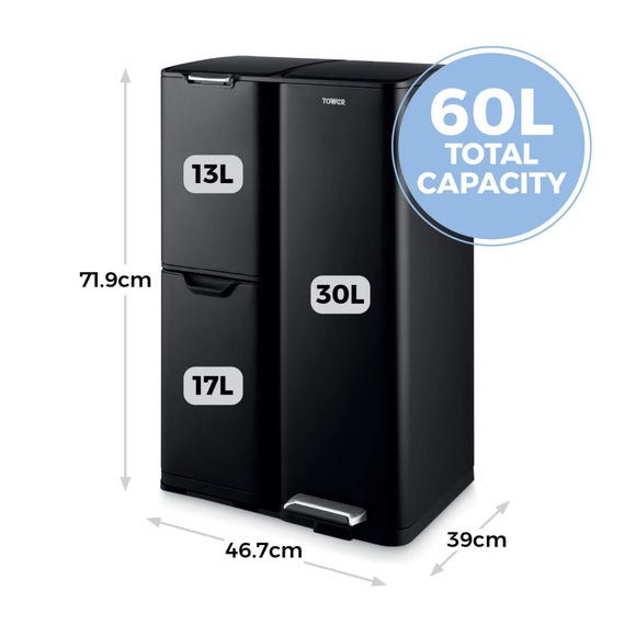Tower 60L Recycling Pedal Bin with Drawer, product image 14