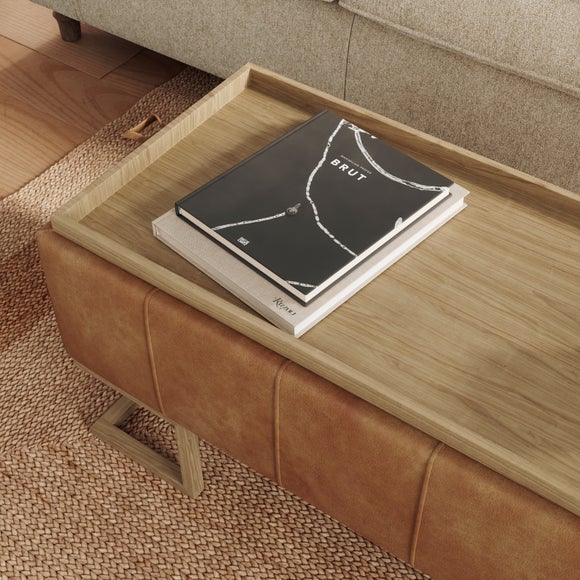 Holland Quilted Faux Leather Tray Table Ottoman