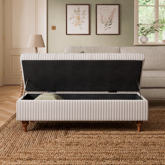 Long Buttoned Linford Stripe Storage Footstool