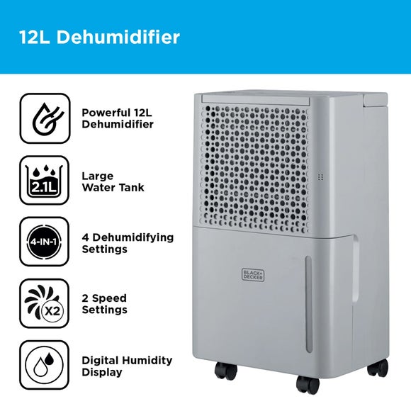 Black & Decker 12L Smart Dehumidifier and Ionizer