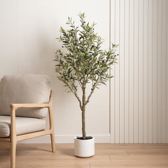 Artificial Olive Tree in White Plant Pot